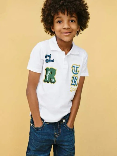 True Religion Boys Logo Patch Polo Shirt In White