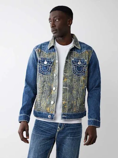 True Religion Jimmy Super T Buddha Camo Denim Trucker Jacket In Blue