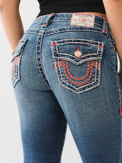 True Religion Women's Jennie Mid Rise Super T Curvy Skinny Jean In Blue