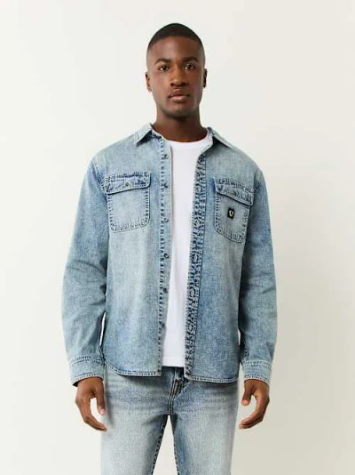 True Religion Men's Long Sleeve Denim Workwear Shirt In Blue
