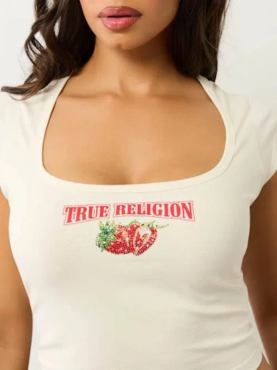 True Religion Women's Crystal Strawberry Square Neck Baby T-shirt In Neutral