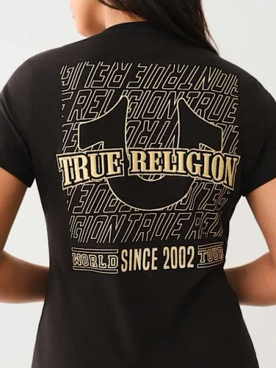 True Religion Women's Metallic Puff Print Horseshoe V Neck T-shirt
