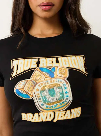 True Religion Women's Crystal Bling Ring Logo Baby T-shirt