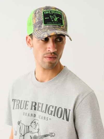 True Religion Buddha Camo Trucker Hat In Purple