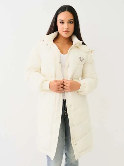 True Religion Women's Fur Trim Hooded Longline Puffer Jacket In Neutral