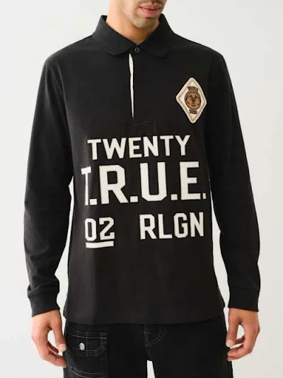 True Religion Long Sleeve Polo In Black