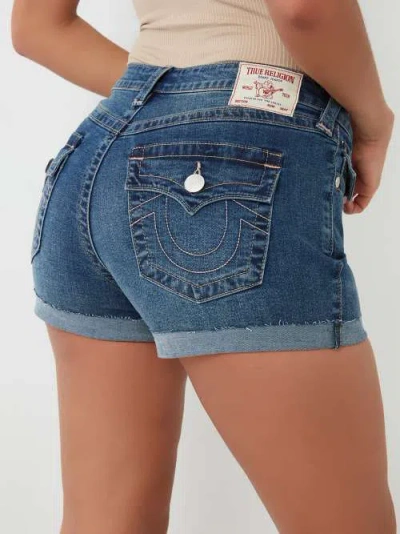 True Religion Women's Jennie Rolled Denim Short In Blue
