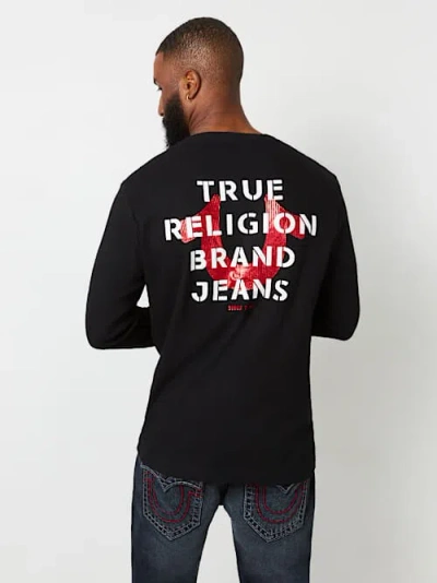 True Religion Men's Logo Long Sleeve Ribbed Henley T-shirt In Black