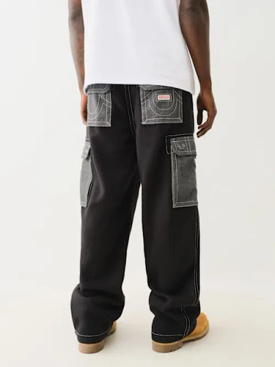True Religion Men's Heavy Weight Fleece Big T Baggy Cargo Pant In Black