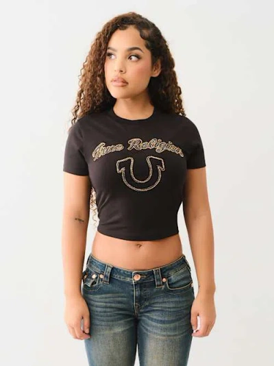 True Religion Crystal Logo Short Sleeve Baby Tee In Black