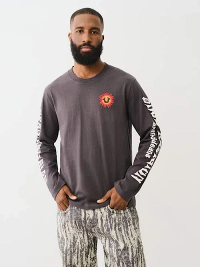 True Religion Blazing Horseshoe Long Sleeve Tee In Gray