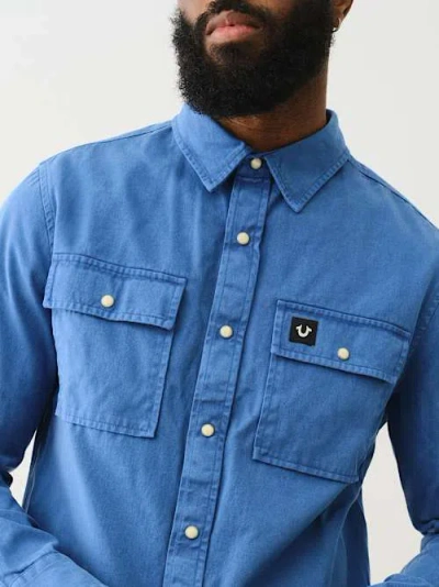 True Religion Men's Long Sleeve Workwear Shirt In Blue