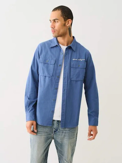 True Religion Men's Long Sleeve Workwear Shirt In Blue