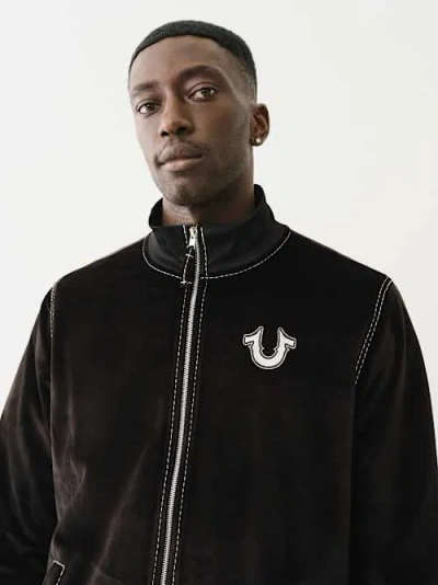 True Religion Men's Velour Big T Zip Jacket