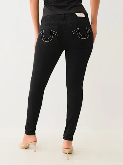 True Religion Women's Jennie Mid Rise Big T Lurex Curvy Skinny Jean