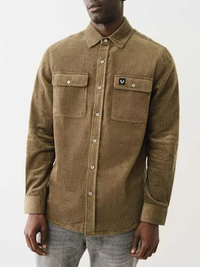 True Religion Men's Corduroy Long Sleeve Workwear Shirt In Brown