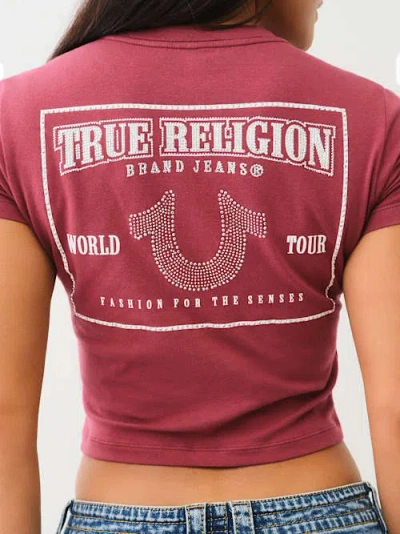 True Religion Women's Crystal World Tour Baby T-shirt In Pink