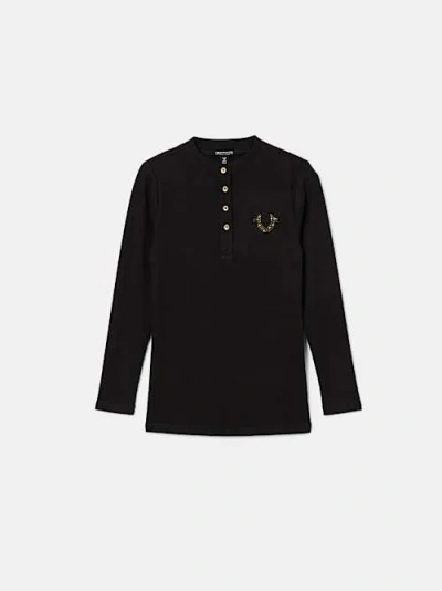 True Religion Girls Crystal Horseshoe Henley T-shirt In Black
