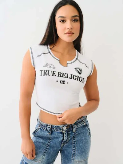 True Religion Women's Sporty Notch Neck Baby T-shirt In White