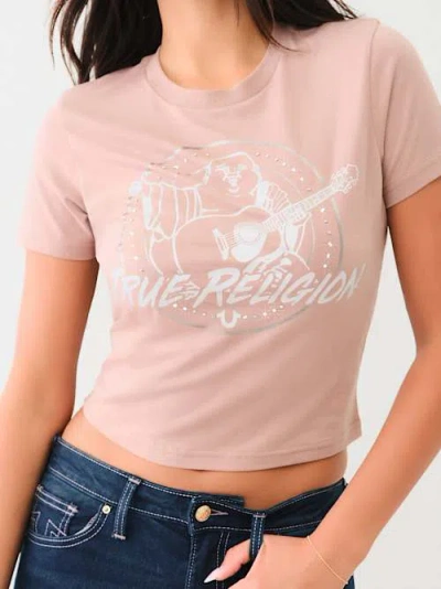 True Religion Women's Crystal Retro Buddha Logo Baby T-shirt In Pink