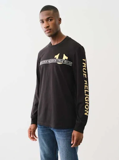 True Religion Foil Taping Long Sleeve Cotton Graphic T-shirt In Black