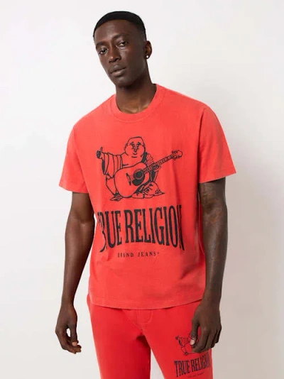 True Religion Vintage Crackle Buddha Tee In Red