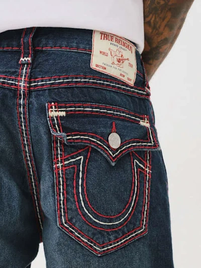 True Religion Men's Bobby Super T Triple Logo Baggy Jean 32" In Blue