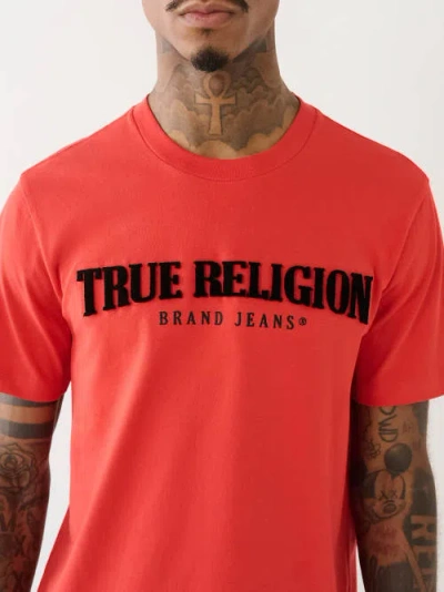 True Religion Men's Pile Arch  Logo T-shirt In Red