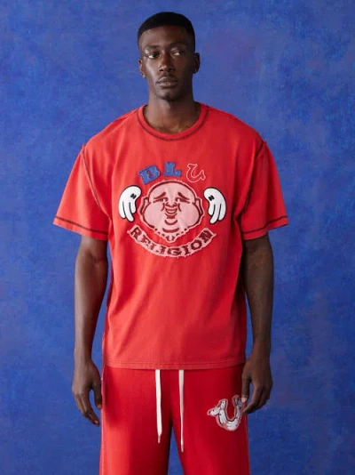 True Religion Men's Blu Religion Boxy Cropped T-shirt In Red