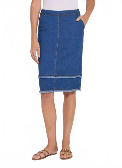 Lyssé Evelina Fringed Denim Pencil Skirt In Mid Wash In Blue