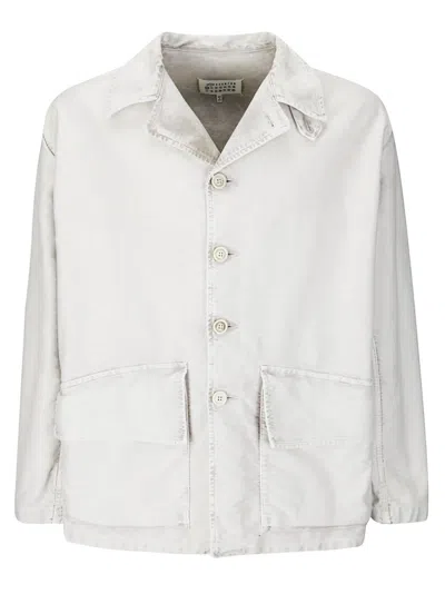 Maison Margiela Oversized Off-white Cotton Denim Jacket With Flap Pockets