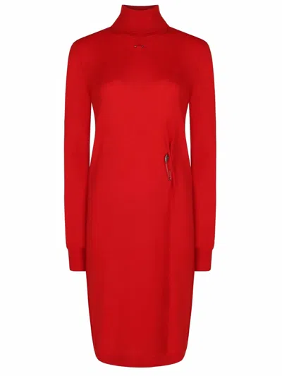 Barbara Bui High Neck Wool Dress In Rouge In Red