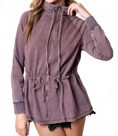 Doe & Rae Zip Up Front Knit Jacket In Dusty Violet In Purple