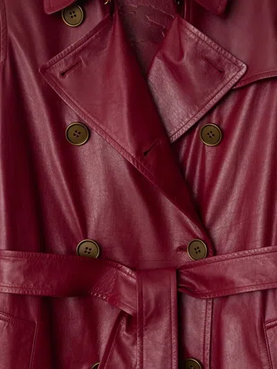 Burberry Mid-length Leather Kensington Trench Coat In Burgundy