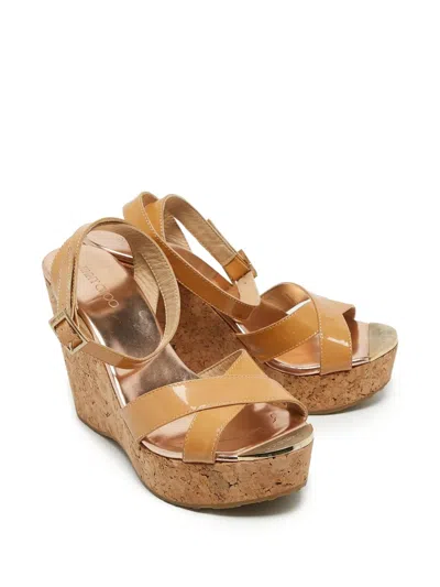 Pre-owned Jimmy Choo 110mm Leather Sandals In Neutral