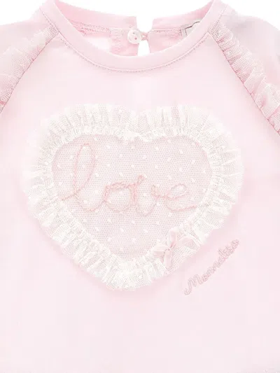 Monnalisa Slogan-embroidered Dress In Pink