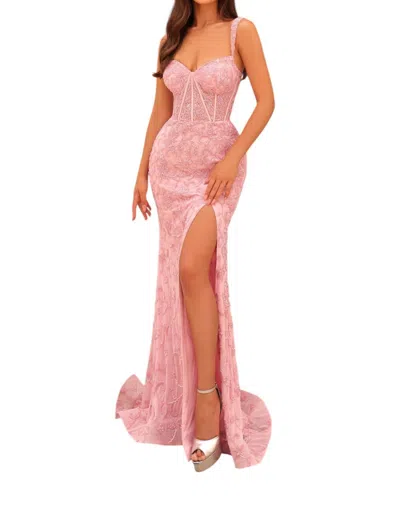 Amarra Beaded Fitted Gown With Corset Bodice In Light Pink