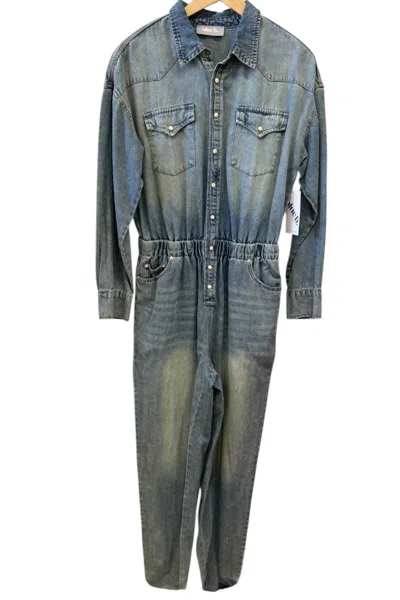 Blue B Garment Washed Elastic Yoke Denim Jumpsuit In Light Wash In Blue