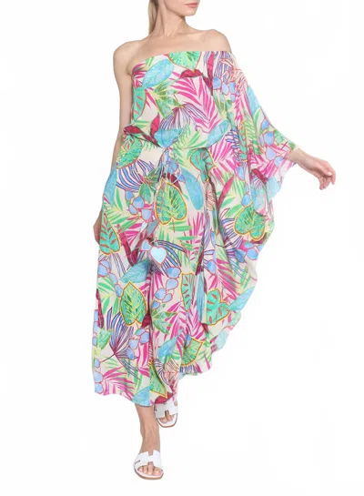 Taj By Sabrina Crippa Asymmetrical Dress In Abstract Jungle In Green