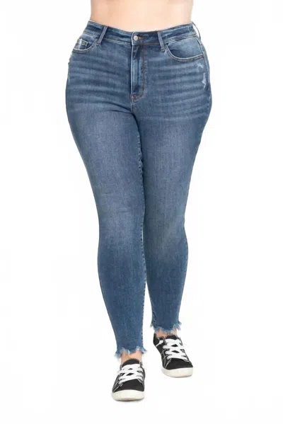 Judy Blue Plus Size Hi Waist Skinny Shark Bite Hem Jean In Medium In Blue