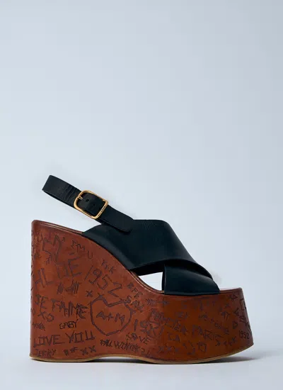 Chloé Maxime Leather Slingback Platform Wedge Sandals