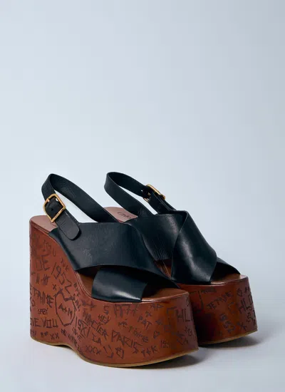 Chloé Maxime Leather Slingback Platform Wedge Sandals
