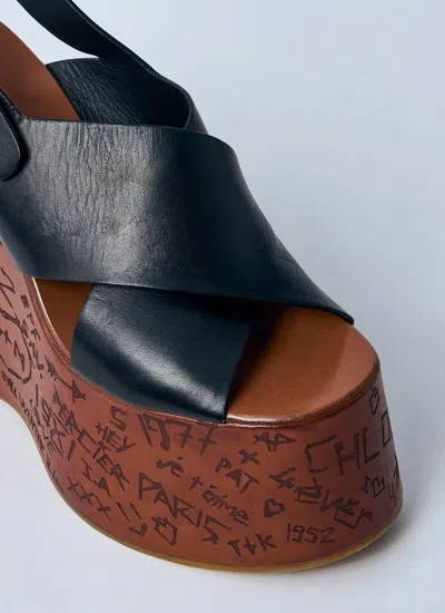 Chloé Maxime Leather Slingback Platform Wedge Sandals