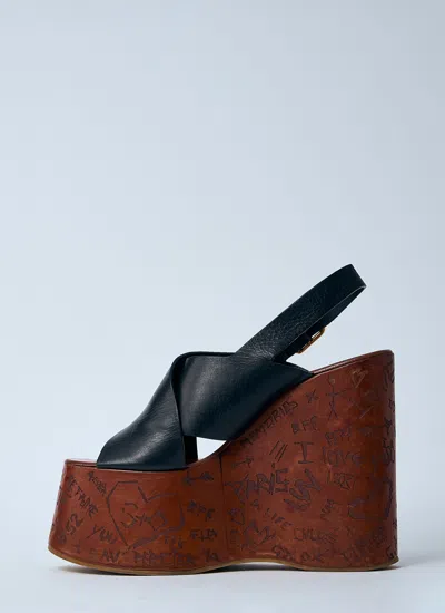 Chloé Maxime Leather Slingback Platform Wedge Sandals