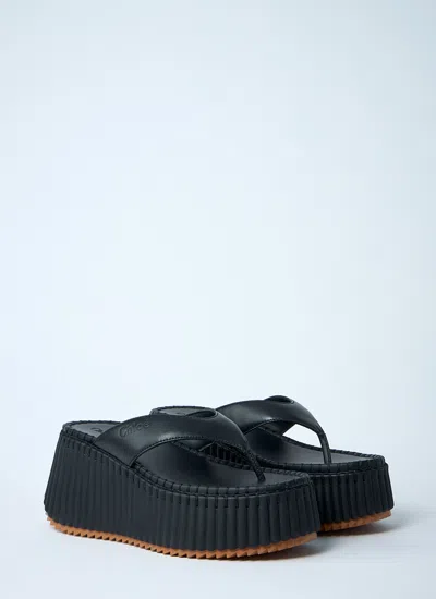 Chloé Nama Leather Platform Flip Flops