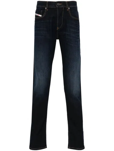 Diesel Structured Five-pocket Belt Loop Trousers In Blue