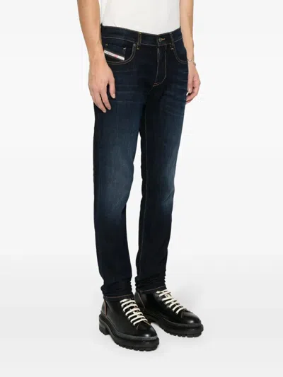 Diesel Structured Five-pocket Belt Loop Trousers In Blue