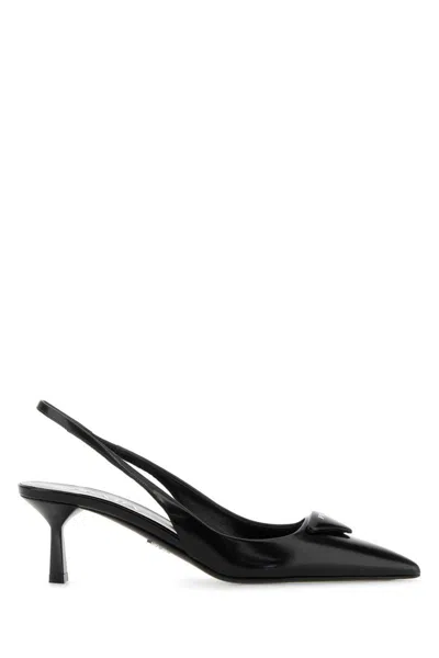 Prada Leather Pointy-toe Slingback In Black