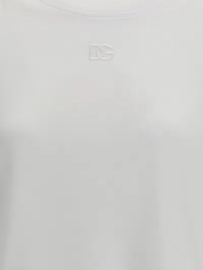 Dolce & Gabbana White Crewneck T-shirt With Logo Embroidery With Crystals On The Front In Cotton Woman