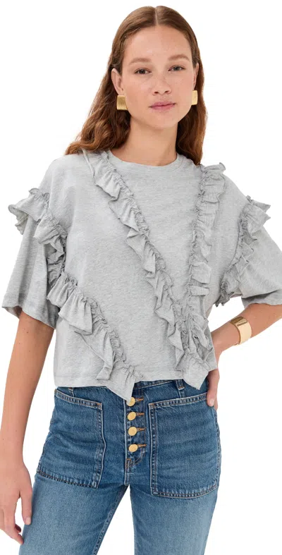 Ulla Johnson Sydney Short Sleeve Ruffle Tee Slate Melange In Gray